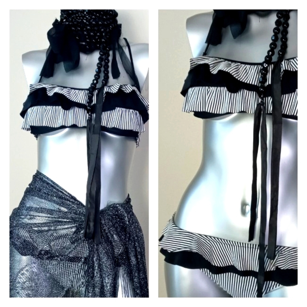 Jessica Simpson Two-Piece Black/White Layered Bikini Swimsuit